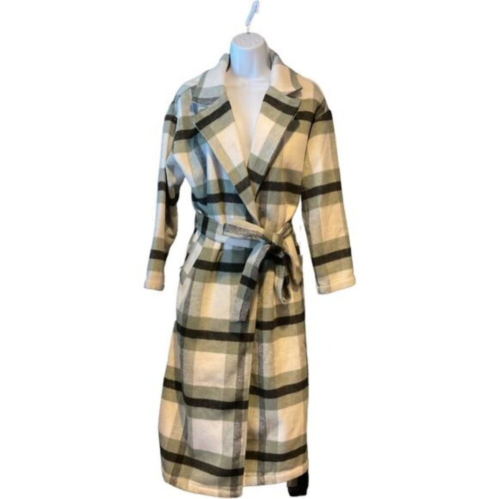 Carly Jean Los Angeles Plaid Belted Robe  80% Polyester & 20% Wool  Womens S